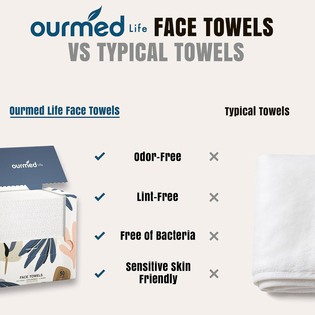 Disposable Face Towels XL, Ultra Soft & Absorbent, 50 Count | 10" X 12", Sensitive Skin Friendly, Skin Soothing, Redness Care, Biodegradable, Facial Towels for Makeup Removal & Cleansing