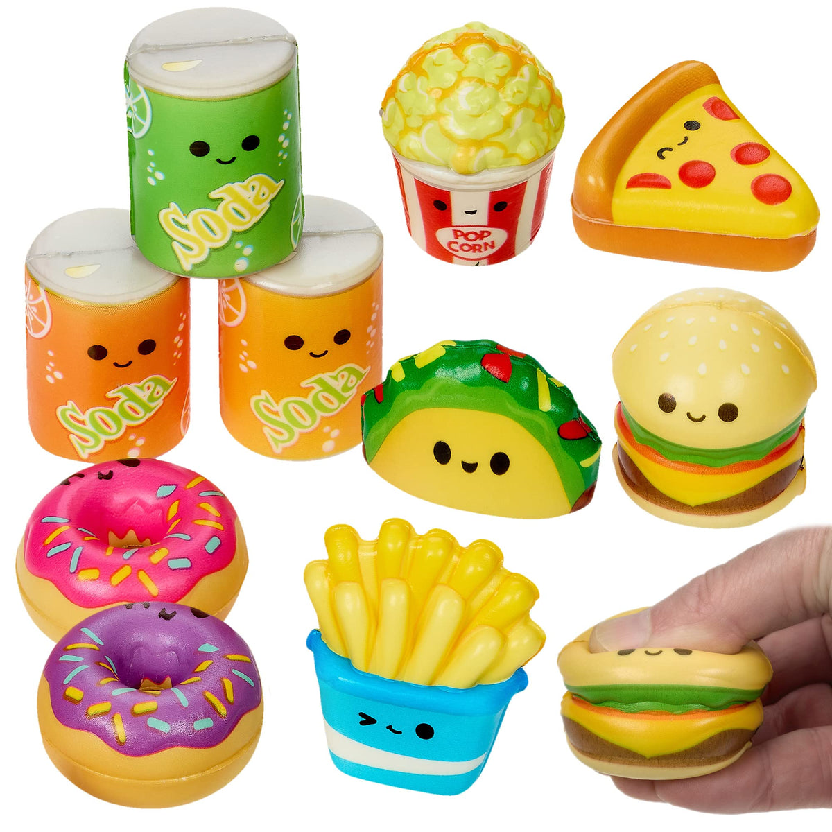 Playbees Mini Food Squishy Toys, 10-Pack