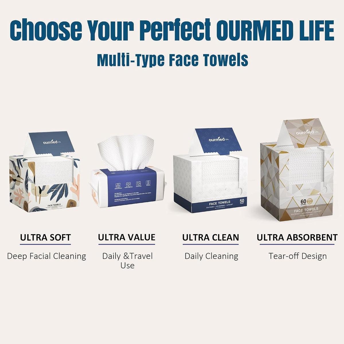Disposable Face Towels XL, Ultra Soft & Absorbent, 50 Count | 10" X 12", Sensitive Skin Friendly, Skin Soothing, Redness Care, Biodegradable, Facial Towels for Makeup Removal & Cleansing
